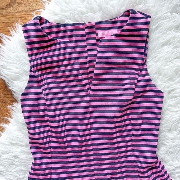 Lilly Pulitzer Brielle Fit and Flare Dress - Pink and Navy Stripe | Size XS - Picture 3 of 9